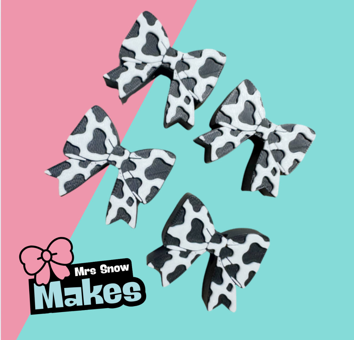 Cow Print Bow Straw Toppers