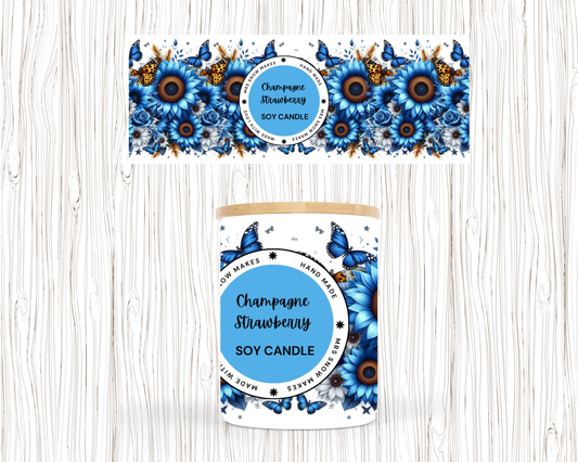 BLUE FLOWERS & BUTTERFLIES DESIGN CANDLE