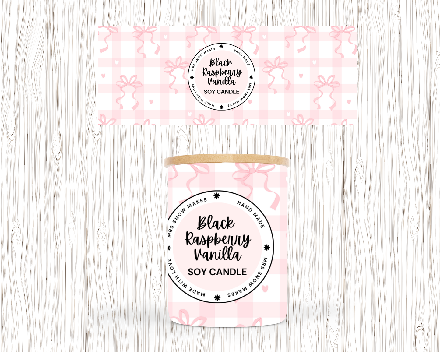 PINK GINGHAM & BOWS DESIGN CANDLE