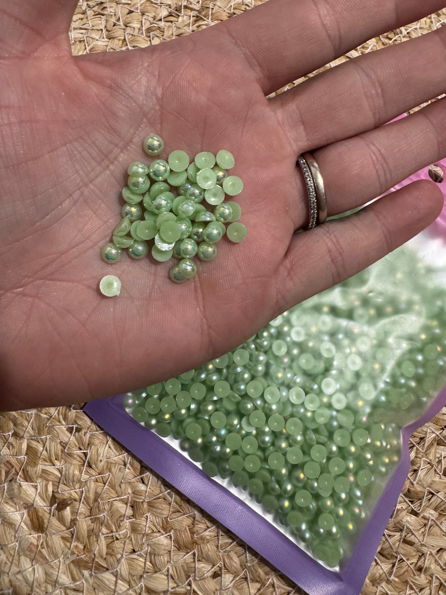 5mm Flatback Pearls - Green AB